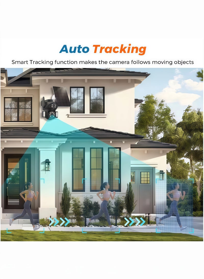 **كاميرا 4K 8MP تعمل بالطاقة الشمسية مع شريحة 4G، كاميرا PTZ خارجية مزدوجة العدسة، كاميرا IP مع لوحة شمسية، بطارية مدمجة، كاميرا أمنية مزودة بمستشعر PIR (مع بطاقة SD 128GB)، مع مصابيح حديقة مزدوجة** - Image 3